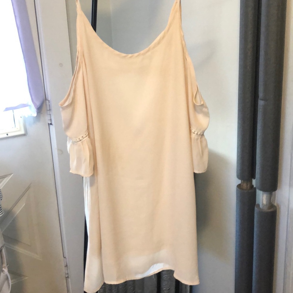 Cream colored off the shoulder dress